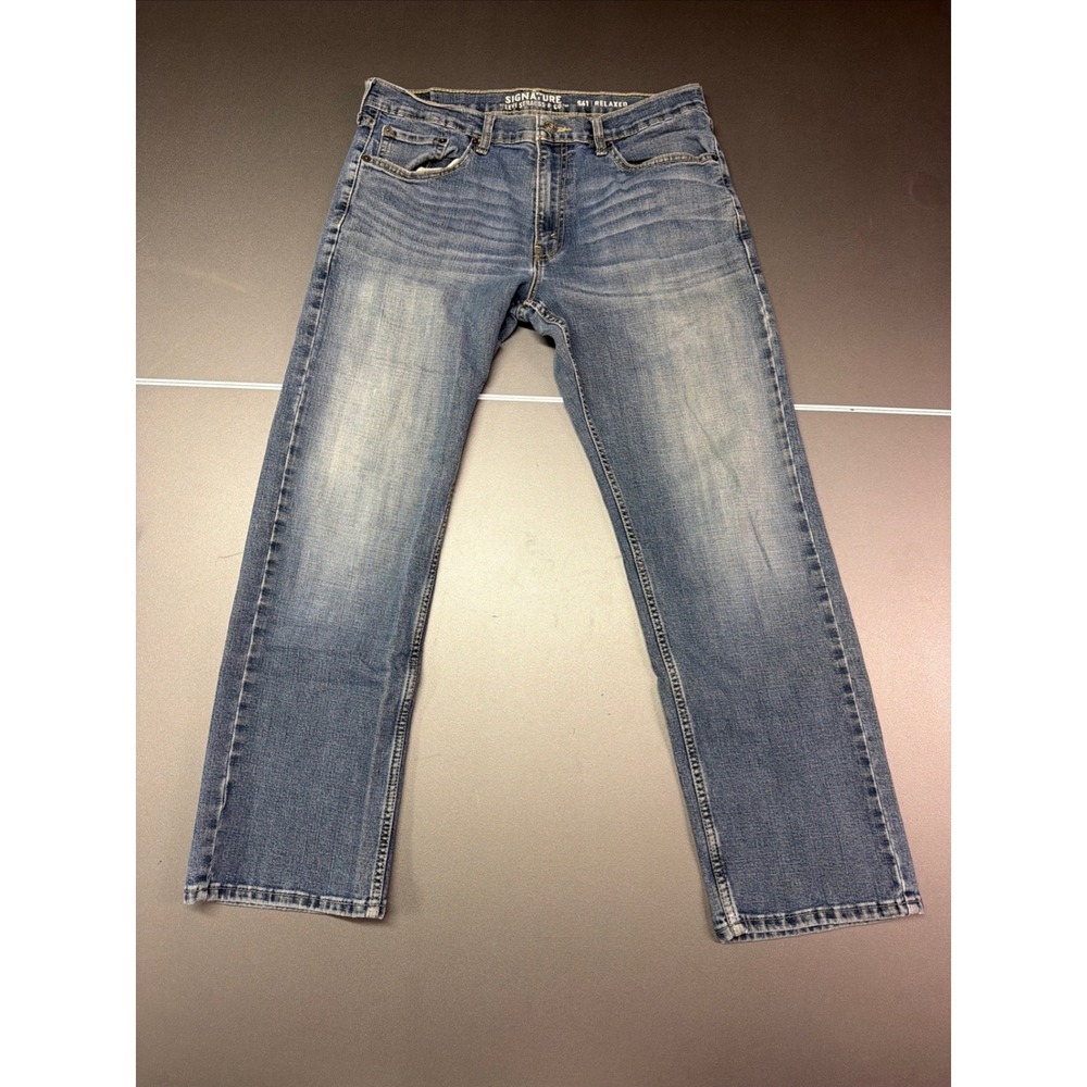 Signature Levi Strauss & Co Mens‎ S61 Relaxed Fit Straight Leg Jeans Blue 35x28
